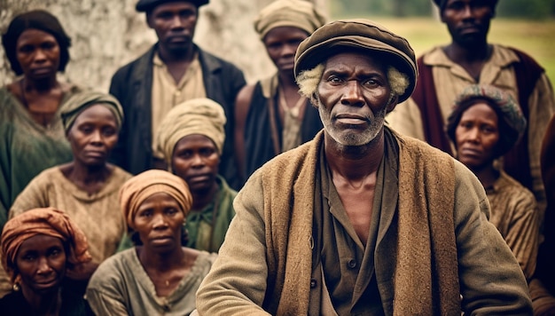 Famille d'esclaves afro-américains ou groupe d'esclaves noirs représentant cinq générations, tous nés le