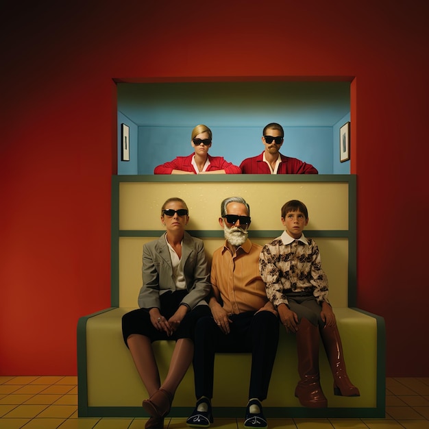 Photo une famille est assise dans une boîte avec l'un d'eux portant des lunettes de soleil