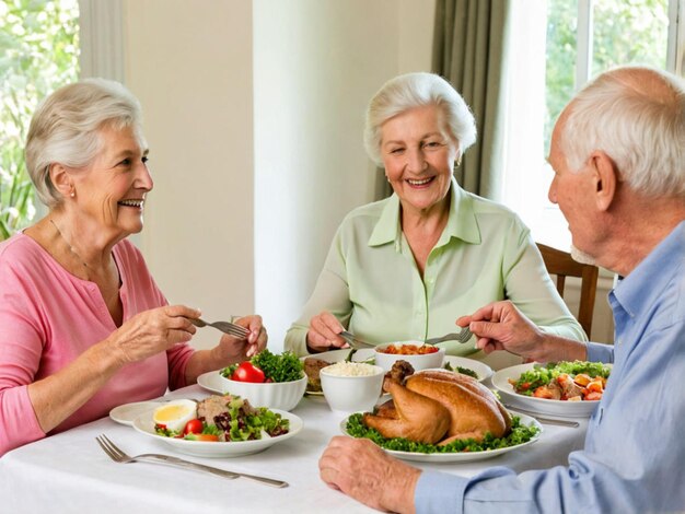 une famille est assise à une table avec une dinde dessus