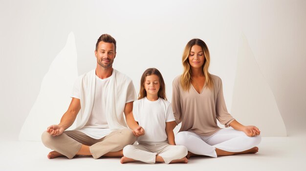 La famille fait du yoga ensemble.