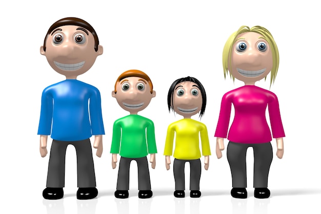 Famille heureuse 3D sur fond blanc