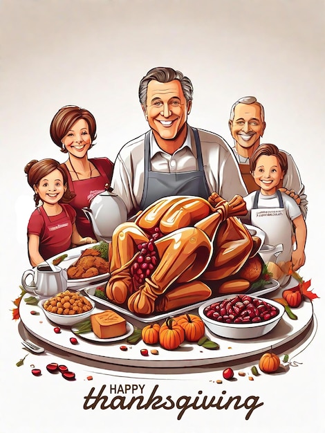 Photo une famille heureuse célèbre la journée de thanksgiving.