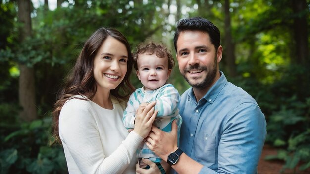 Une famille heureuse avec un enfant.