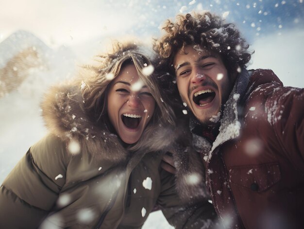 Une famille heureuse est sortie jouer dans la neige.