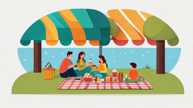 Une famille heureuse fait un pique-nique dans le parc