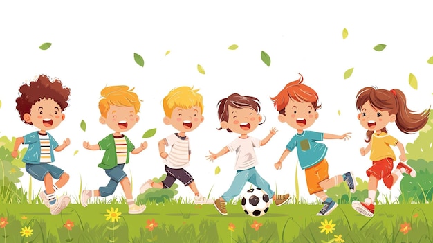 Famille heureuse Jouant au football ensemble Concept Parentalité éducation des enfants Cartoon