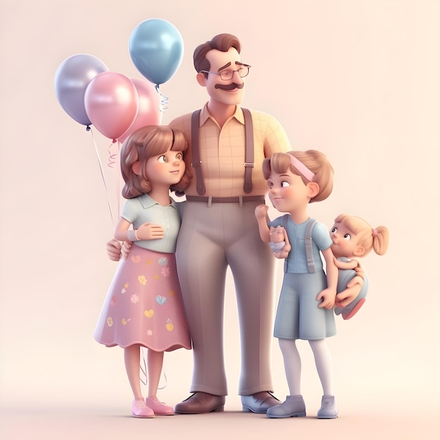 Famille heureuse Père mère et enfants illustration 3D