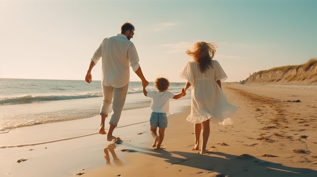 Famille heureuse sur la plage Illustration AI GenerativexA