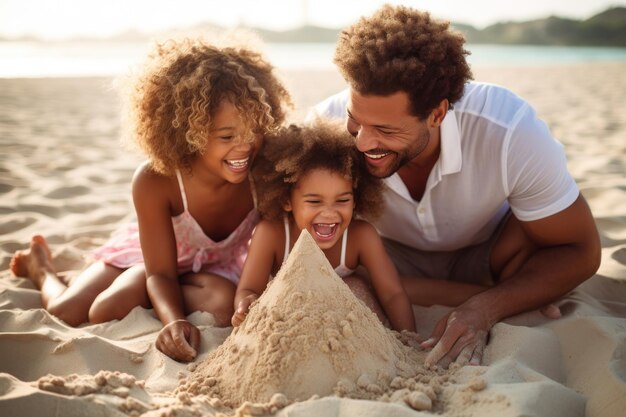 Photo une famille heureuse sur la plage.