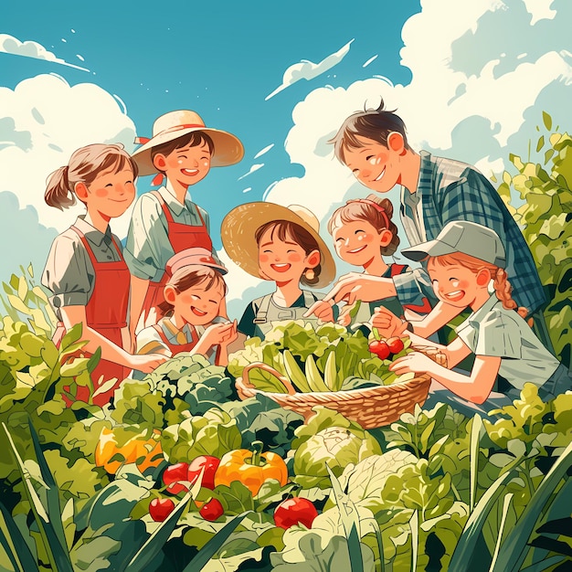Une famille heureuse récolte des légumes frais dans son jardin