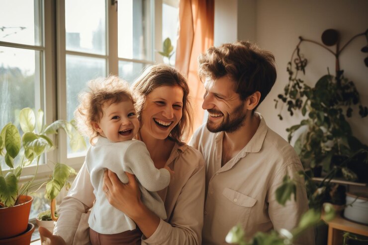 Famille heureuse s'amusant ensemble à la maison