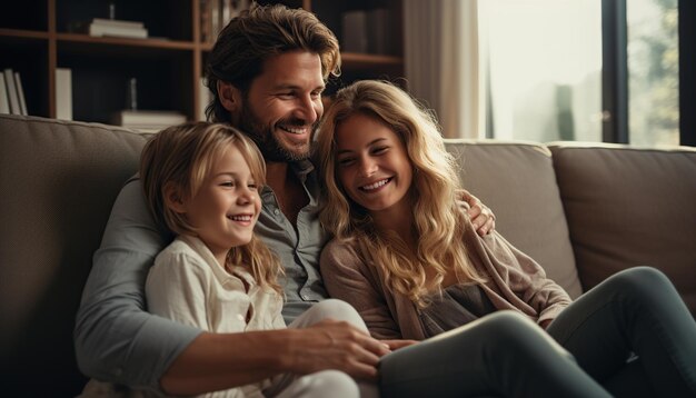 Une famille heureuse s'amusant à la maison.