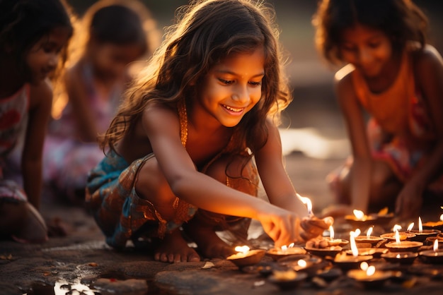 Une famille hindoue heureuse célèbre le festival des lumières de Diwali Diwali ou Dipawali est la fête de l'Inde