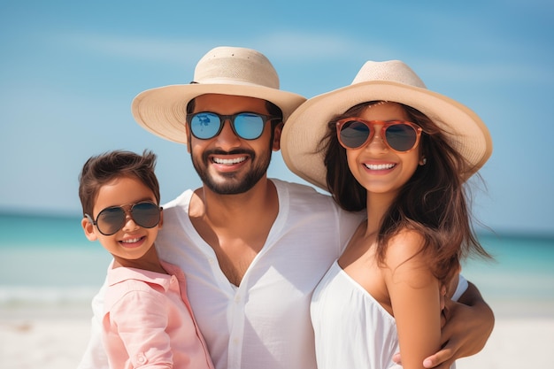 Photo une famille indienne en chapeaux sourit pendant ses vacances