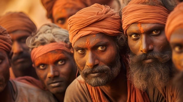 Une famille indienne fête Holi ensemble avec des couleurs