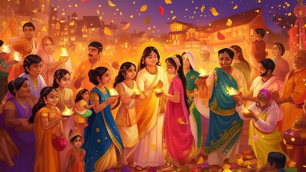 Une famille indienne heureuse célèbre le festival de Diwali