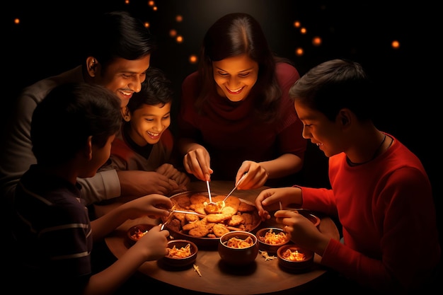 Une famille indienne prend un repas ensemble.