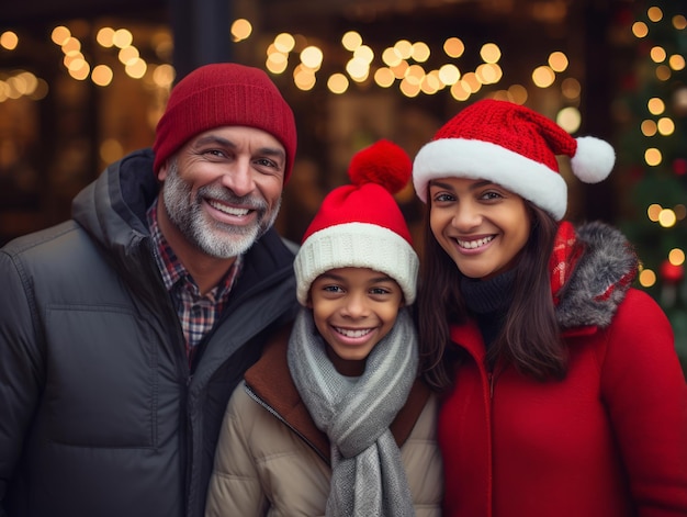 La famille interraciale aime célébrer le réveillon de Noël ensemble