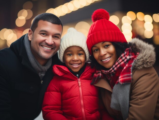 La famille interraciale aime célébrer le réveillon de Noël ensemble