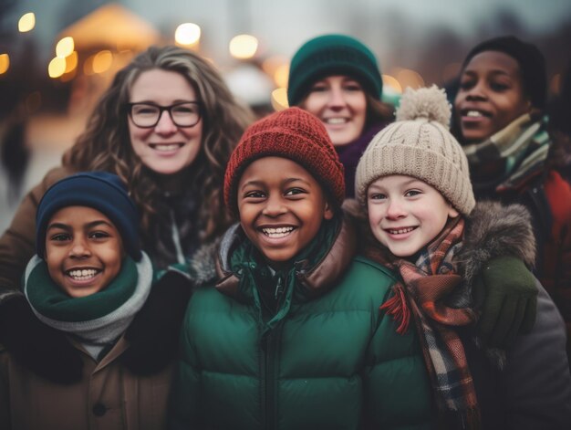 La famille interraciale aime célébrer le réveillon de Noël ensemble