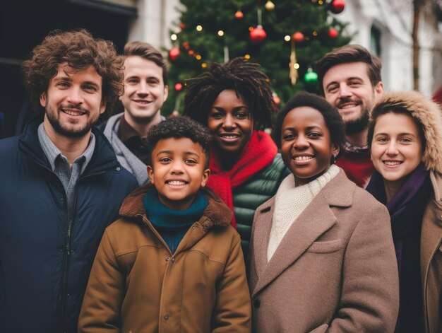 La famille interraciale aime célébrer le réveillon de Noël ensemble