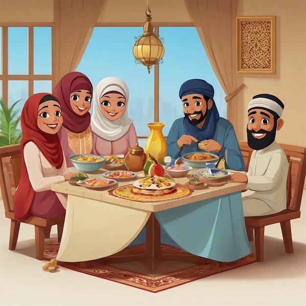 Une famille islamique sur une table.