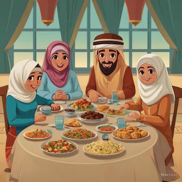 Une famille islamique sur une table.