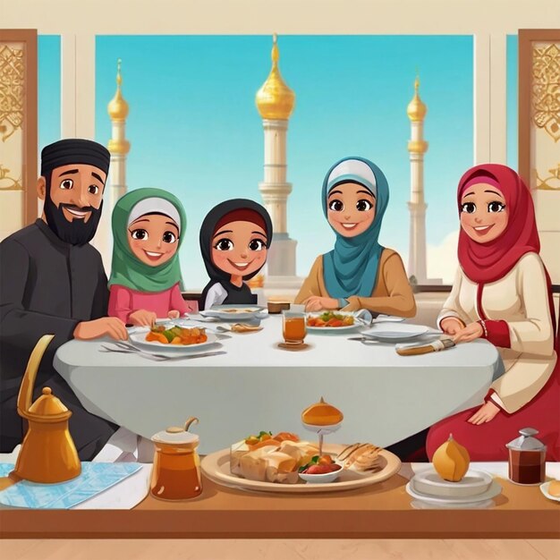 Une famille islamique sur une table.