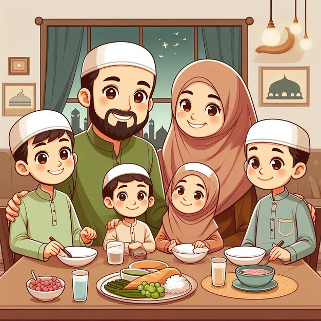 Une famille islamique sur une table.