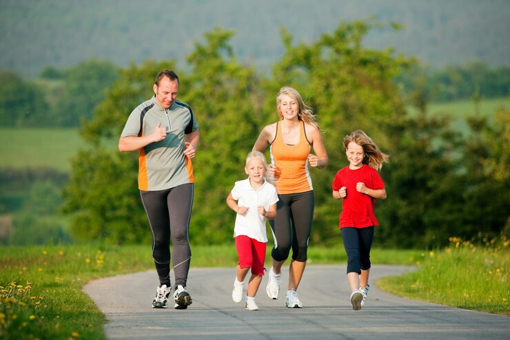 Photo famille, jogging, dehors