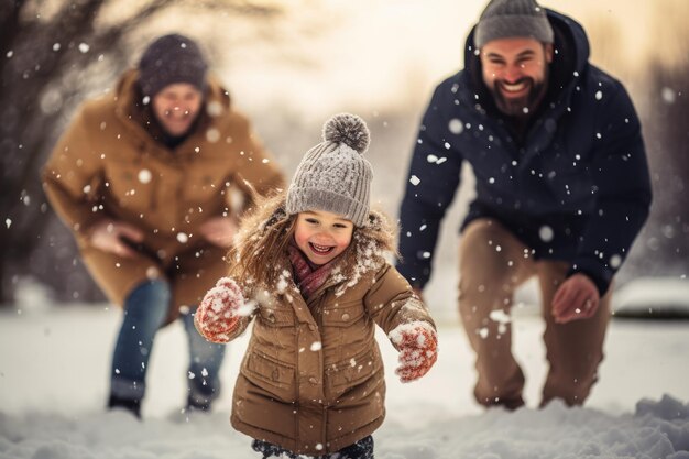 Photo famille jouant dans la neige