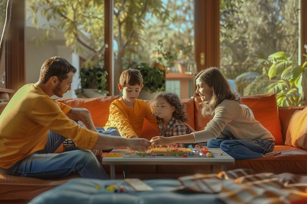 Une famille jouant à des jeux de société pour un Mothers Da animé