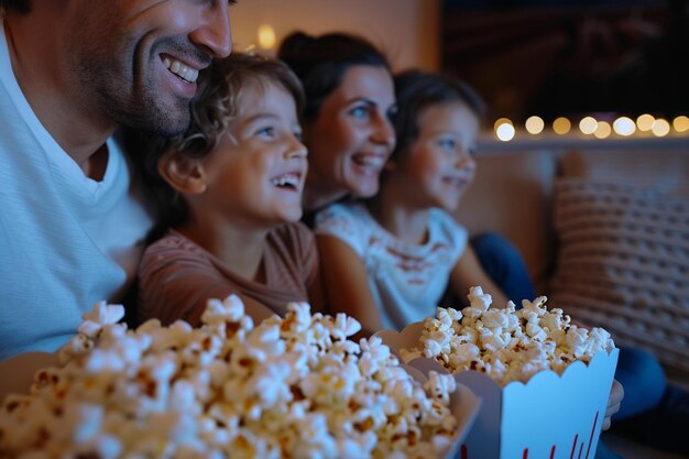 Photo une famille joyeuse a une soirée de cinéma avec un p maison