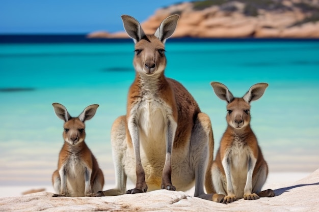 Photo famille kangourou à lucky bay beach australie