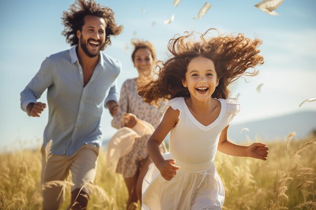 Photo une famille de kite adventures parcourt le terrain avec l'ia générative