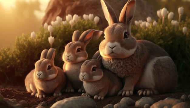 Une famille de lapin mignon