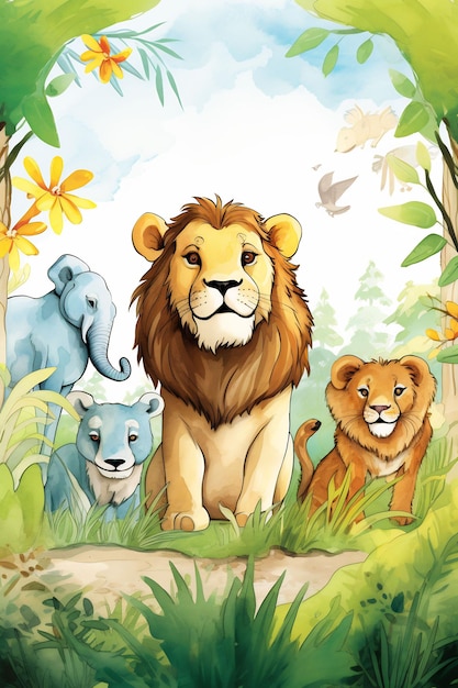 une famille de lions et de lions dans la jungle