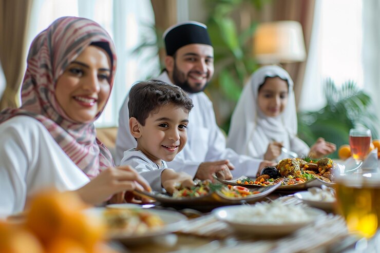 Photo une famille mange un repas avec leur fils
