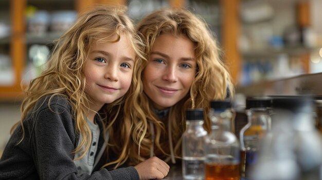 Photo la famille mène une expérience scientifique