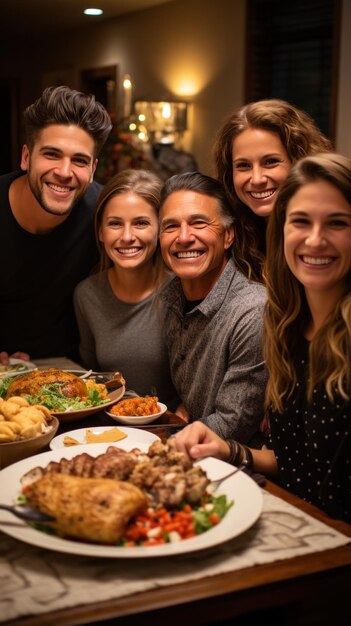 Une famille multigénérationnelle profitant d'un dîner en potluck