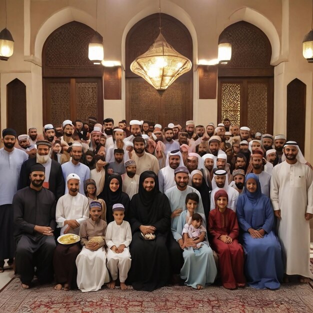 Photo une famille musulmane au ramadan mubarak