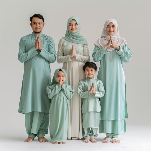 Une famille musulmane heureuse assise sur le canapé à la maison.