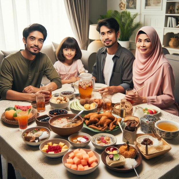 Photo une famille musulmane rompt le jeûne ensemble