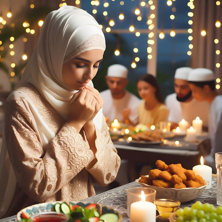 Photo la famille de la nuit d'iftaar du ramadan kareem