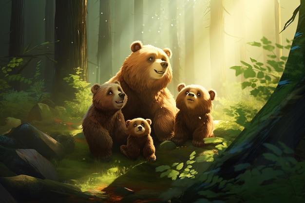 Famille d'ours dans une forêt