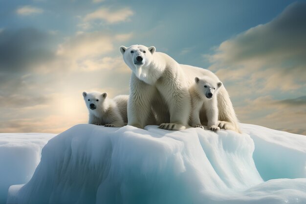 Photo famille d'ours polaires sur un iceberg