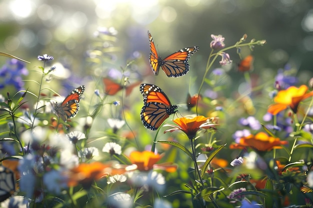 Une famille de papillons volant dans un octet de jardin