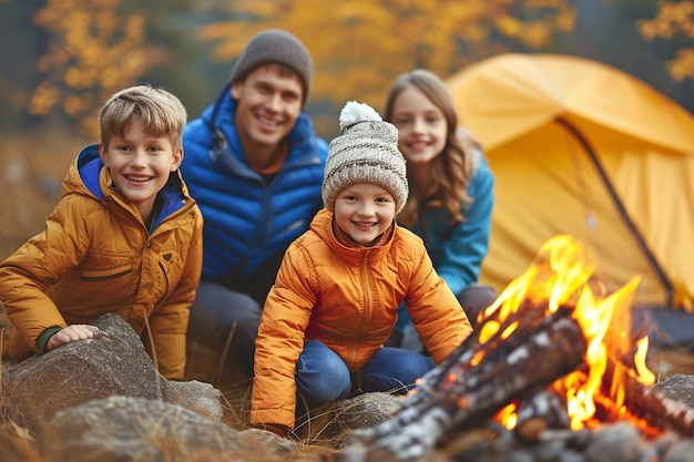 La famille passe du temps dans le camping.