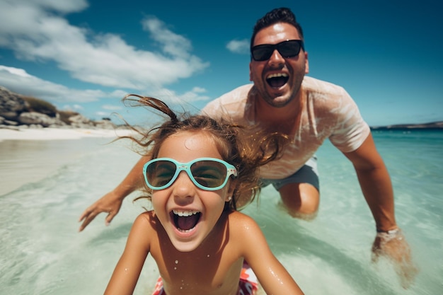 famille père et fille s'amusant ensemble pendant les vacances en famille à la plage