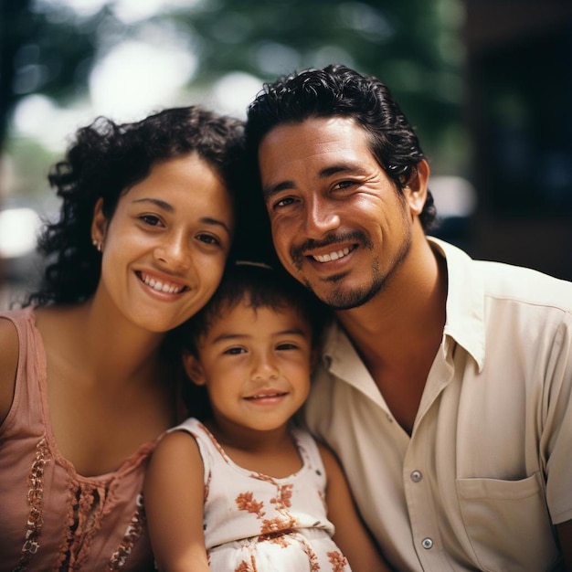 une famille pose pour une photo avec une fille.